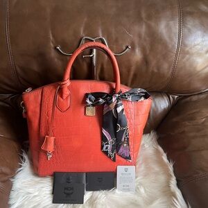 MCM Crocodile-Embossed Leather Handbag